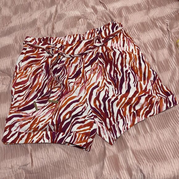 Anne Klein Pants - Anne Klein Orange Multicolor Linen Zebra Print Pockets Shorts Size L